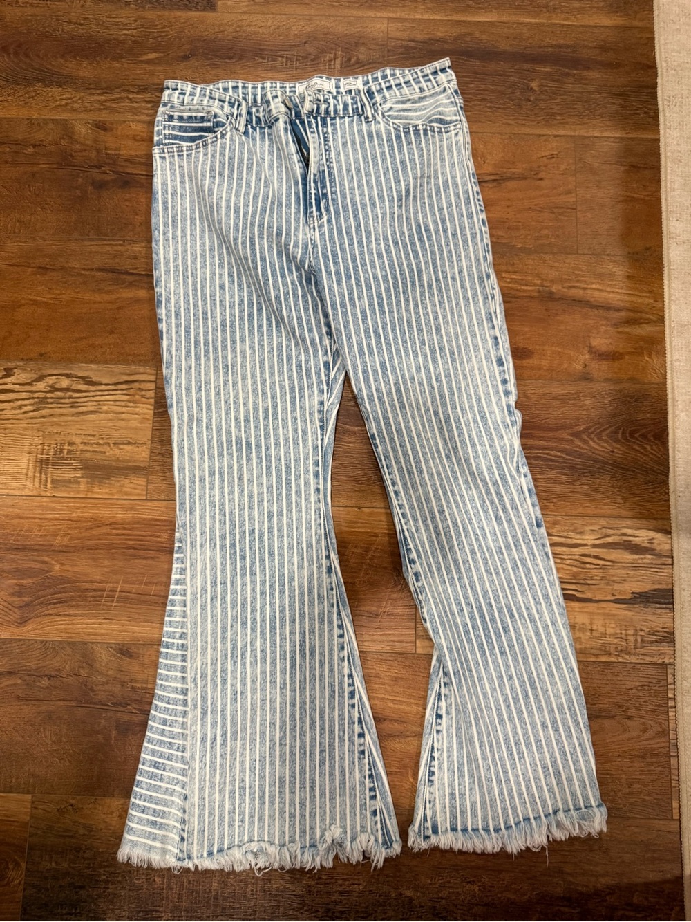 KanCan Vertical Stripe Light Blue & White Flare Jeans